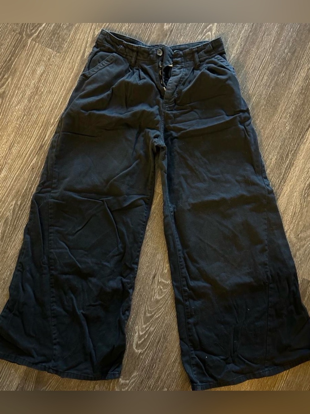 Free People Womens Black Button Fly Wide Leg Baggy Pants Jeans size 4 small